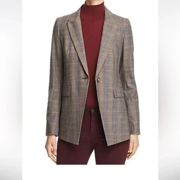 Lafayette 148 Heather One Button Eloquent Plaid Blazer Jacket Size 10 - Picture 1 of 7
